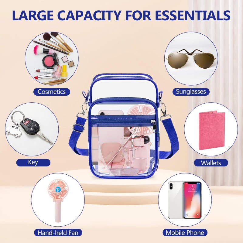 Blvornl Clear Crossbody Bag with Adjustable Shoulder Strap, Stadium Approved PVC Clear Purse Bag with Front Pocket, Clear Messenger Bag for Women and Men for Concerts Sports Events (Blue-L) - Image 5